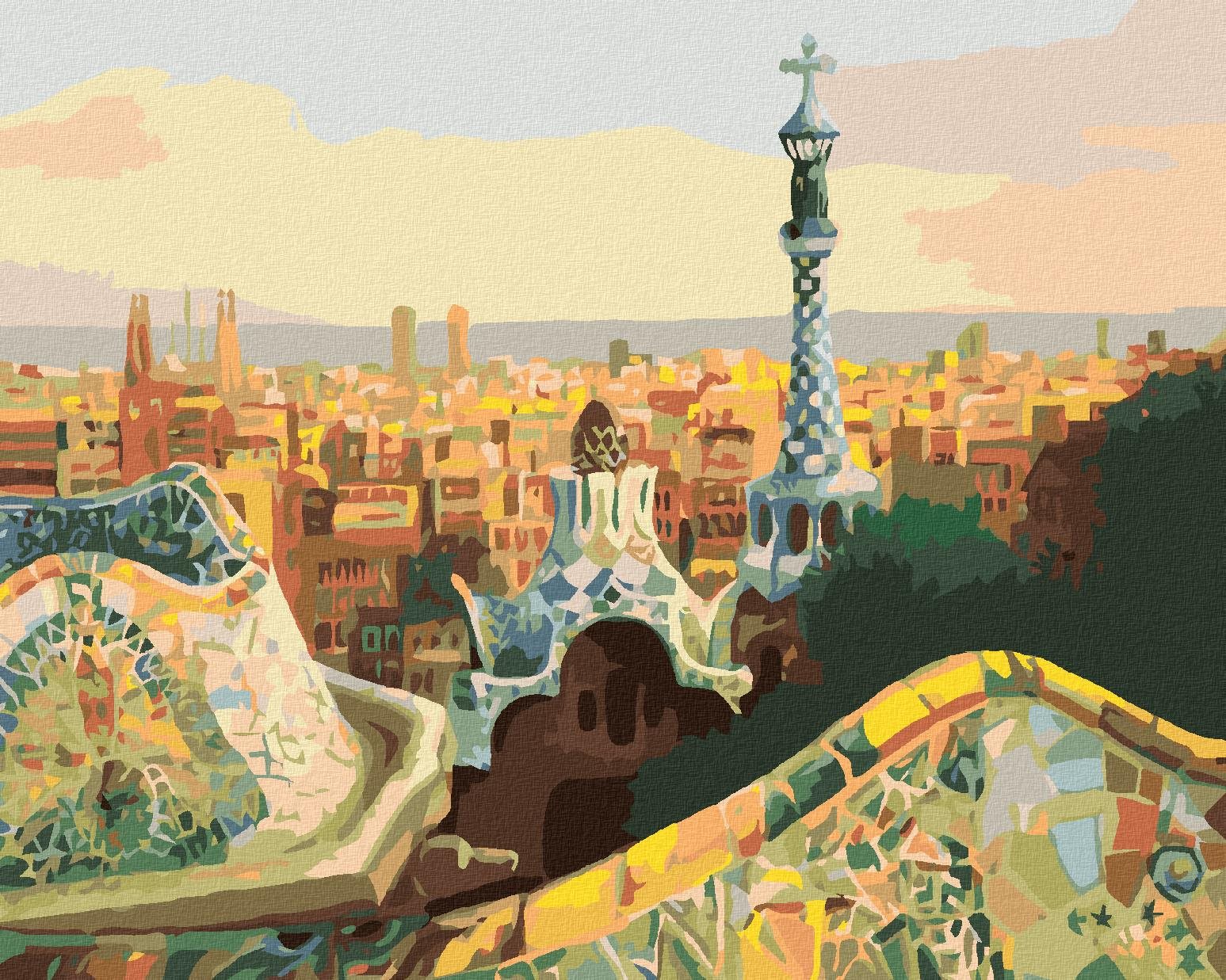 Diamondi – VÝHĽAD NA BARCELONU Z PARKU GÜELL, 40 × 50 cm, napnuté plátno na rám