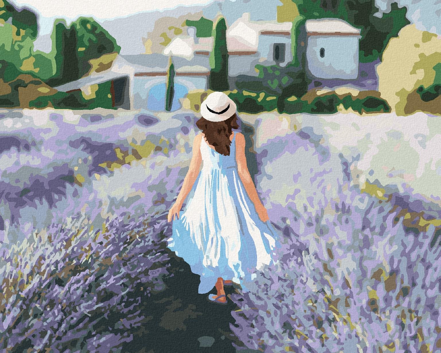 Diamondi – LEVANDUĽOVÉ POLE A ŽENA V PROVENCE, 40 × 50 cm, napnuté plátno na rám