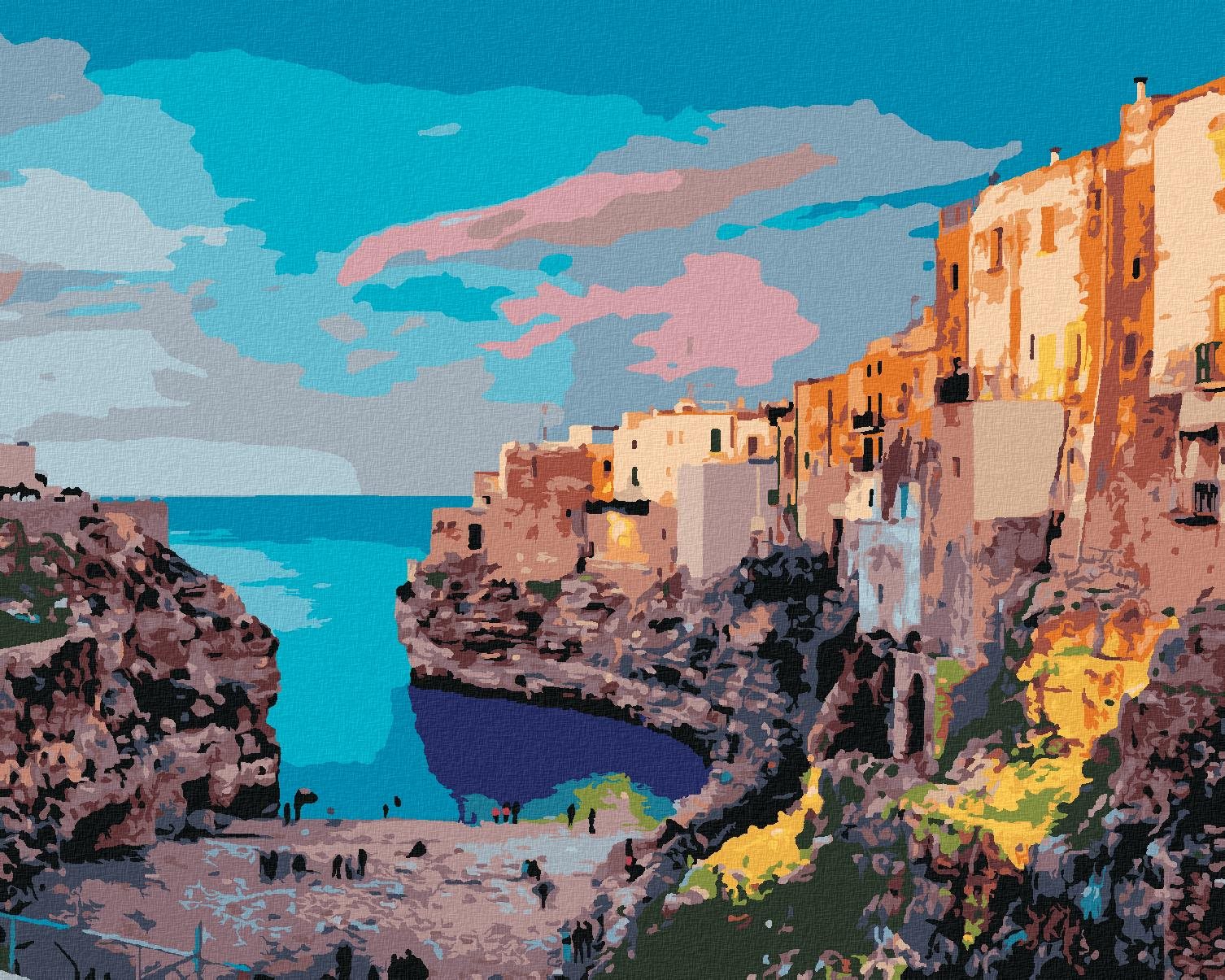 Diamondi – JARNÁ PANORÁMA MESTA POLIGNANO, 40 × 50 cm, napnuté plátno na rám