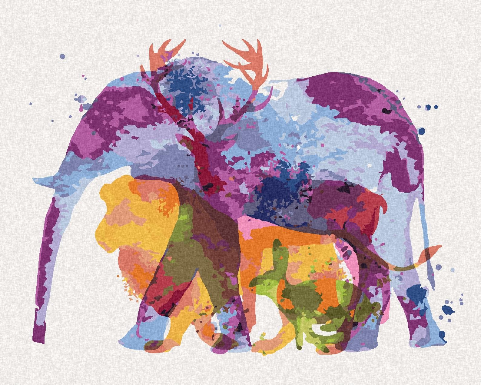 Diamondi – SLON, JELEŇ, LEV A ZAJAC, 40 × 50 cm, napnuté plátno na rám