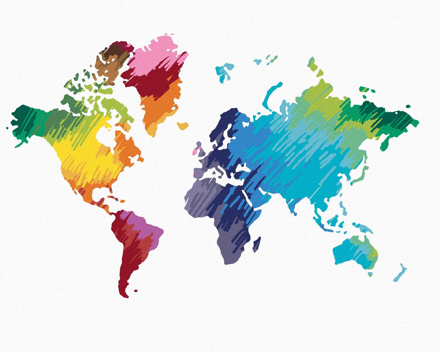 Diamondi – FAREBNÁ MAPA SVETA IV, 40 × 50 cm, napnuté plátno na rám