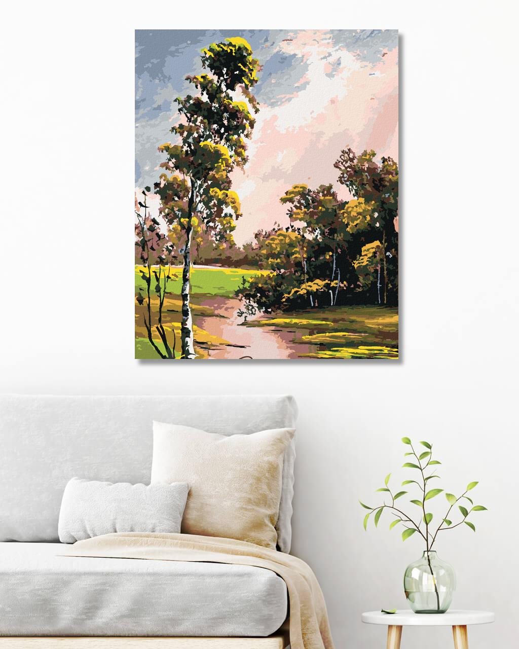 Diamondi – LETNÁ KRAJINA S BREZOU A JAZIERKOM, 40 × 50 cm, bez rámu a bez napnutia plátna