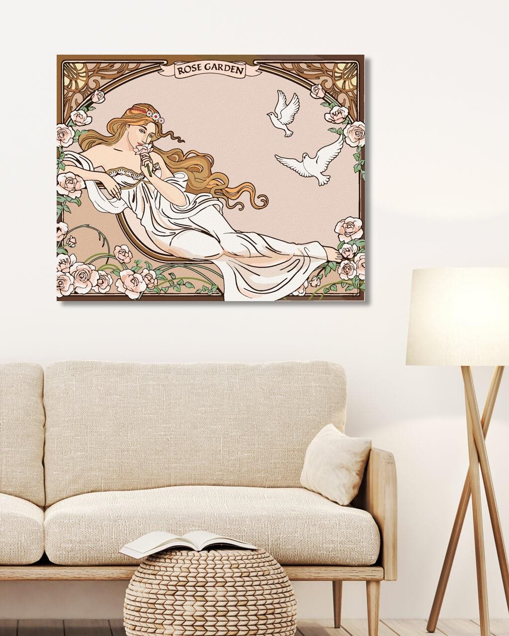 Diamondi – REPRODUKCIA ŽENA ZÁHRADA RUŽÍ (ALFONS MUCHA), 40 × 50 cm, plátno napnuté na rám