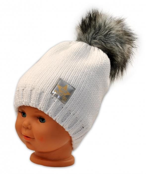 BABY NELLYS Zimná čiapočka s brmbolcom – biela