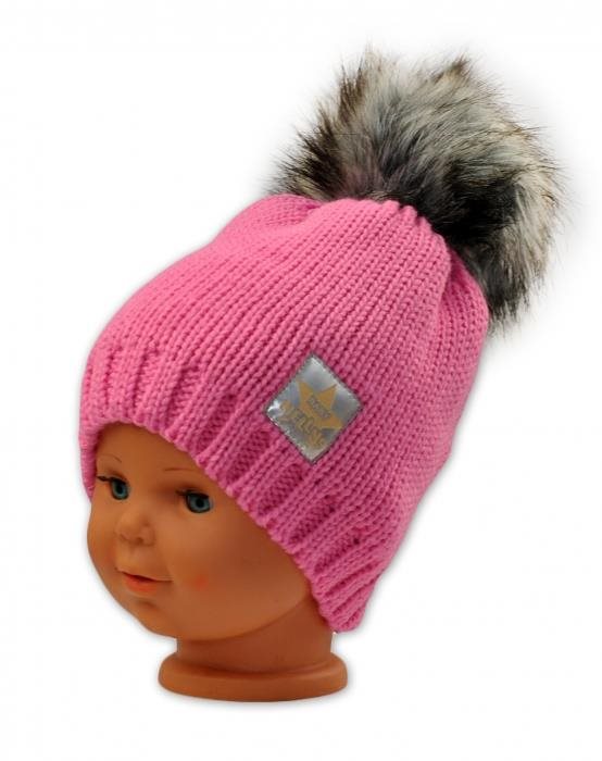 BABY NELLYS Zimná čiapočka s brmbolcom – ružová
