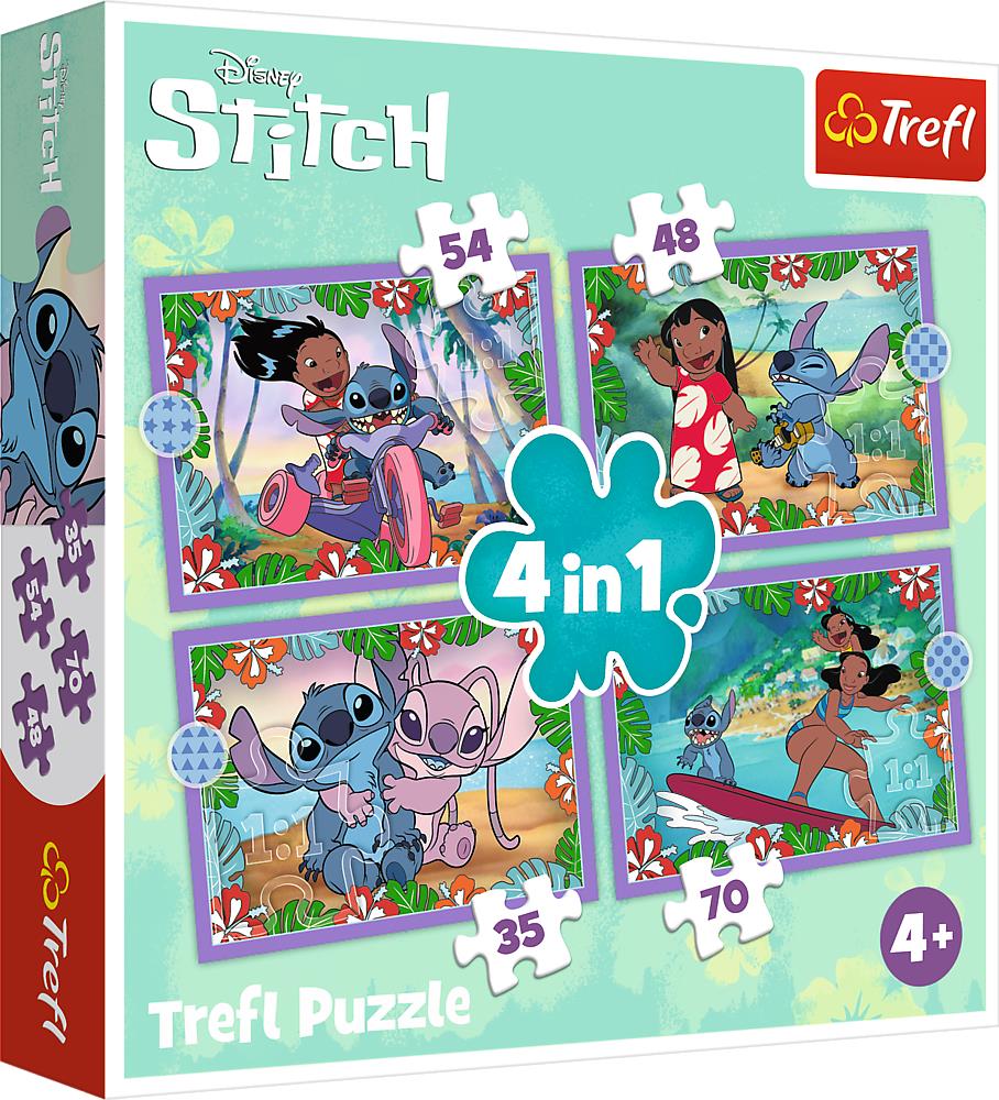 TREFL puzzle Lilo & Stitch: Bláznivý deň 4 v 1 (35, 48, 54, 70 dielikov)