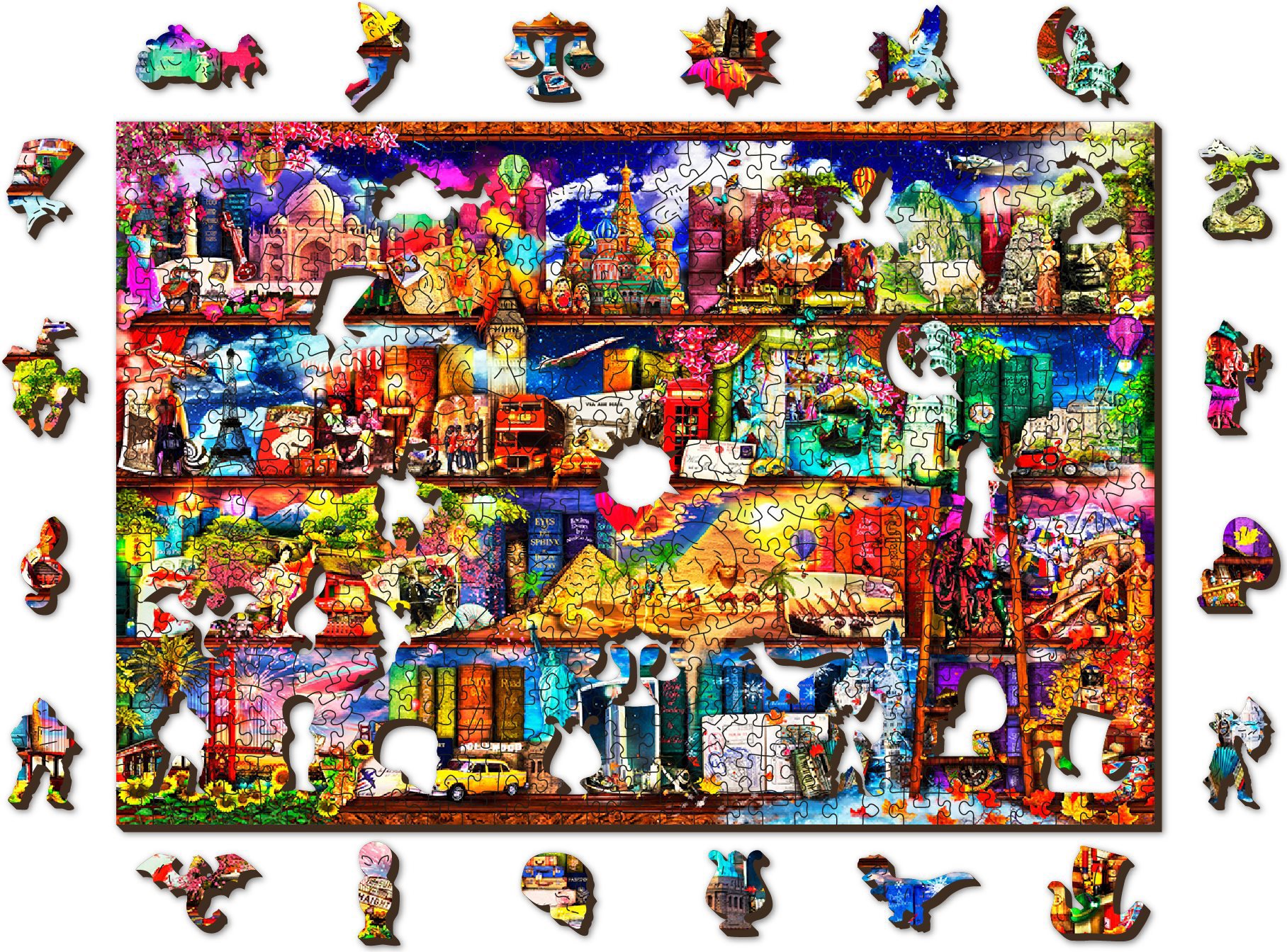 WOODEN CITY drevené puzzle - Police na knihy o cestovaní 505 dielikov