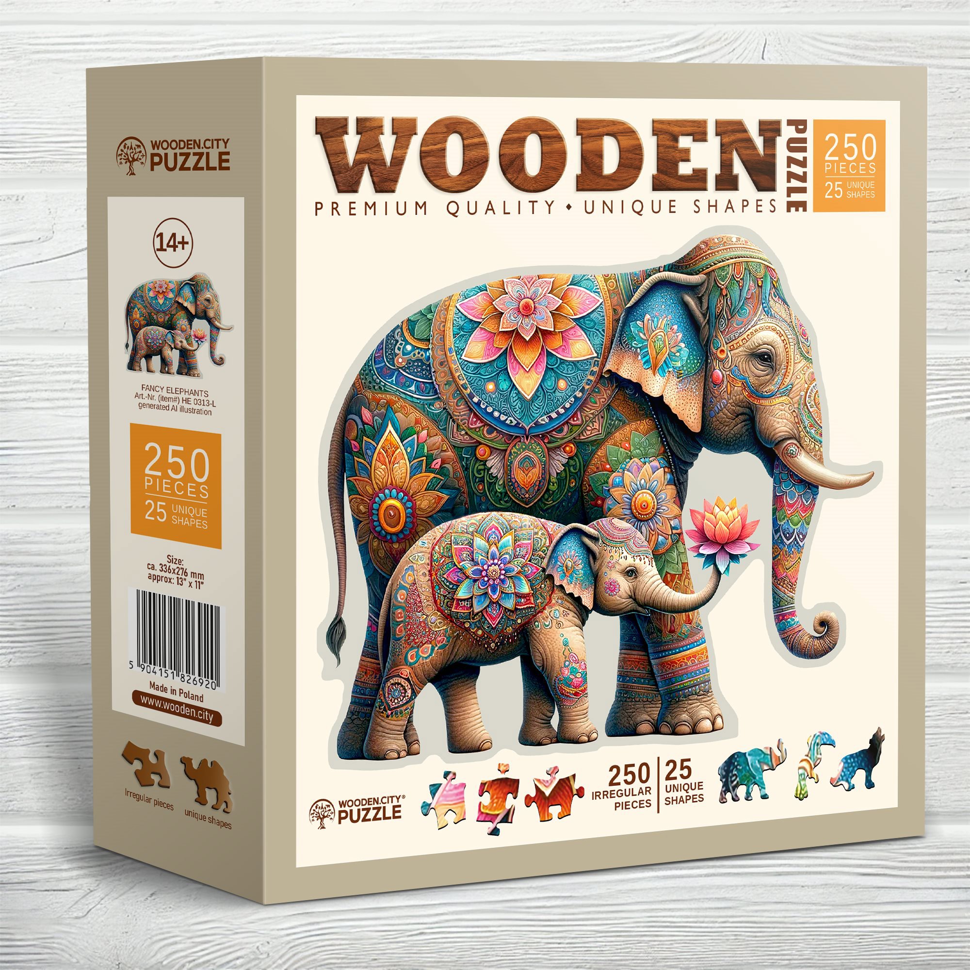 WOODEN CITY drevené puzzle - Módne slony 250 dielikov
