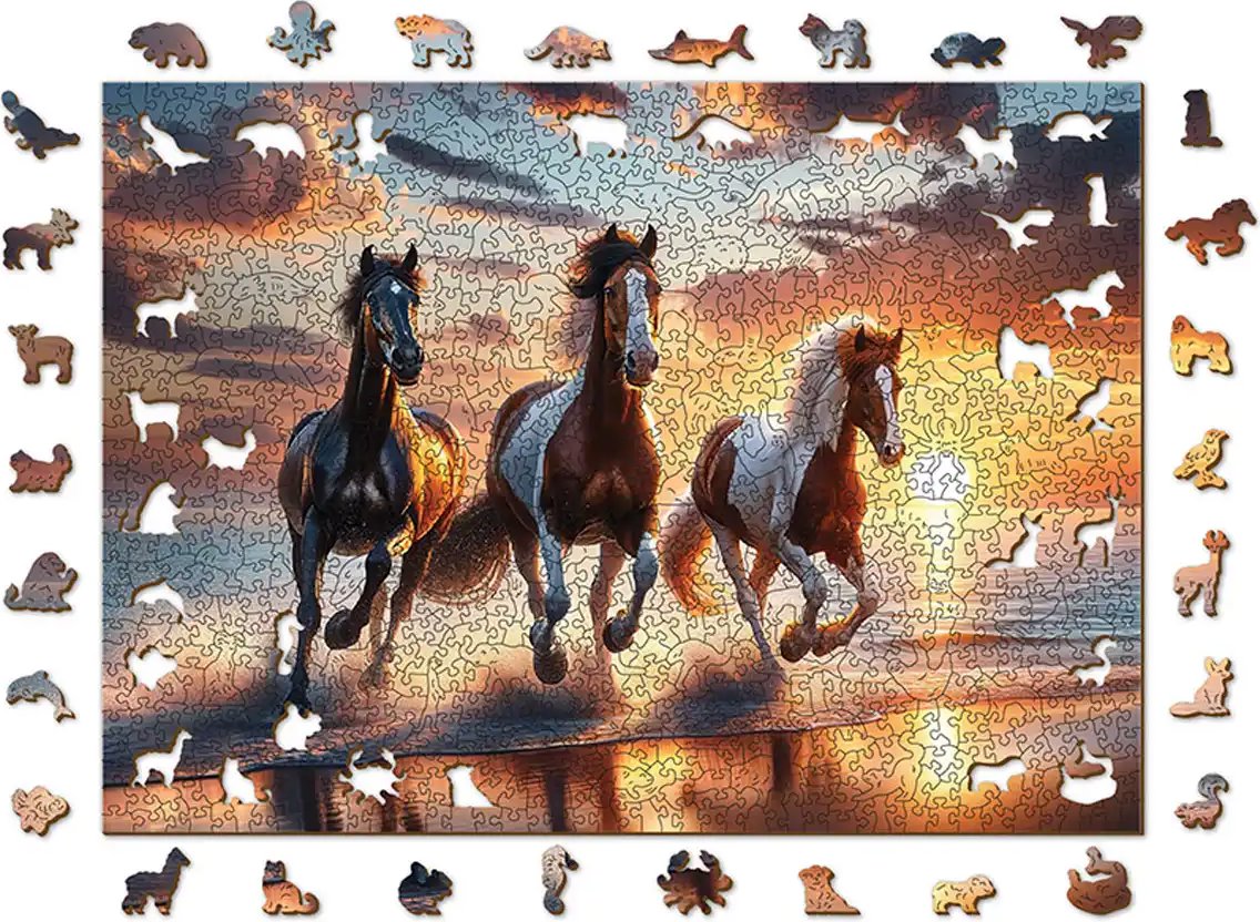 WOODEN CITY drevené puzzle - Divoké kone na pláži 4000 dielikov