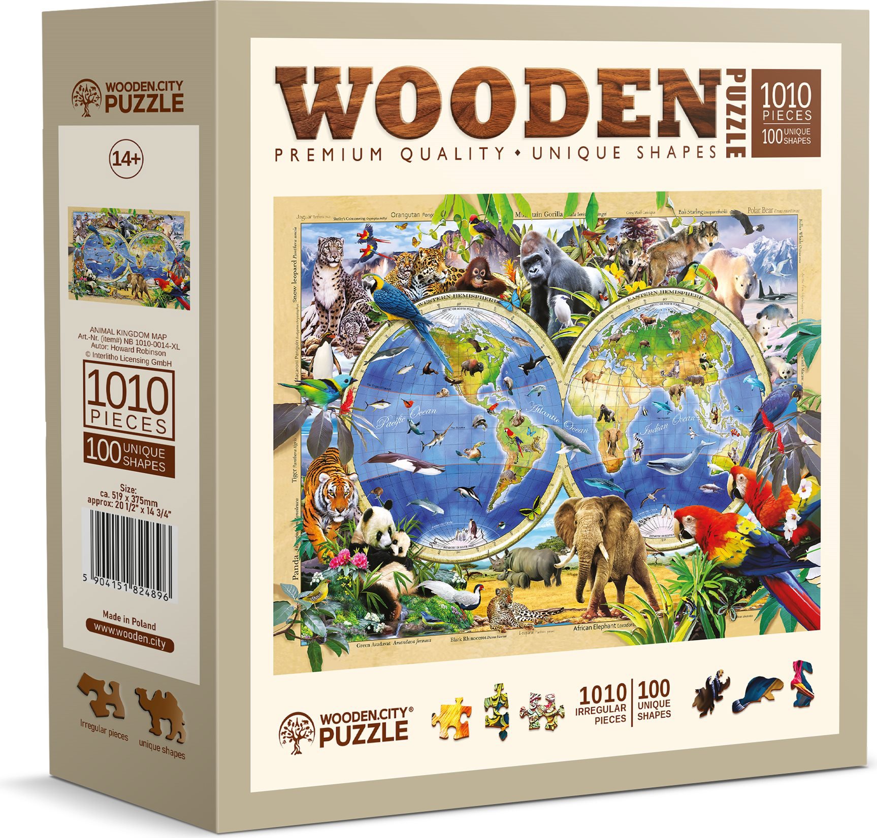 WOODEN CITY Drevené puzzle Mapa sveta zvierat 1010 dielikov