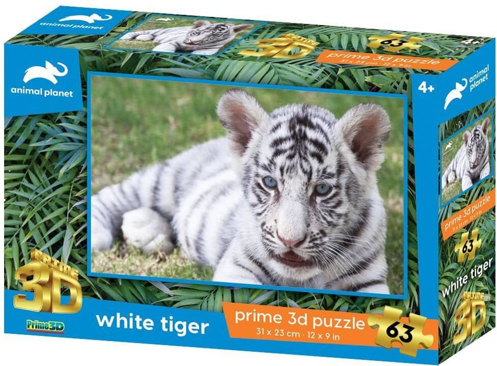 PRIME 3D Puzzle Animal planet Bílý tygr 3D 63 dílků