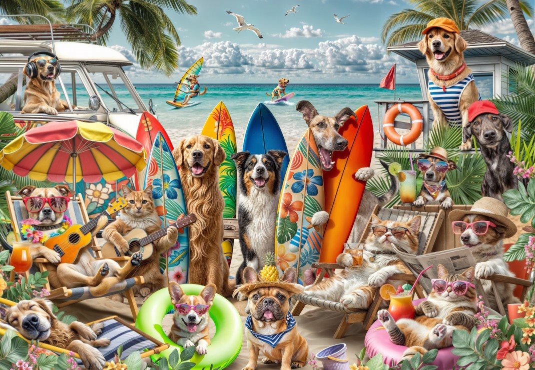 BLUEBIRD Puzzle Psy a mačky na pláži 2000 dielikov