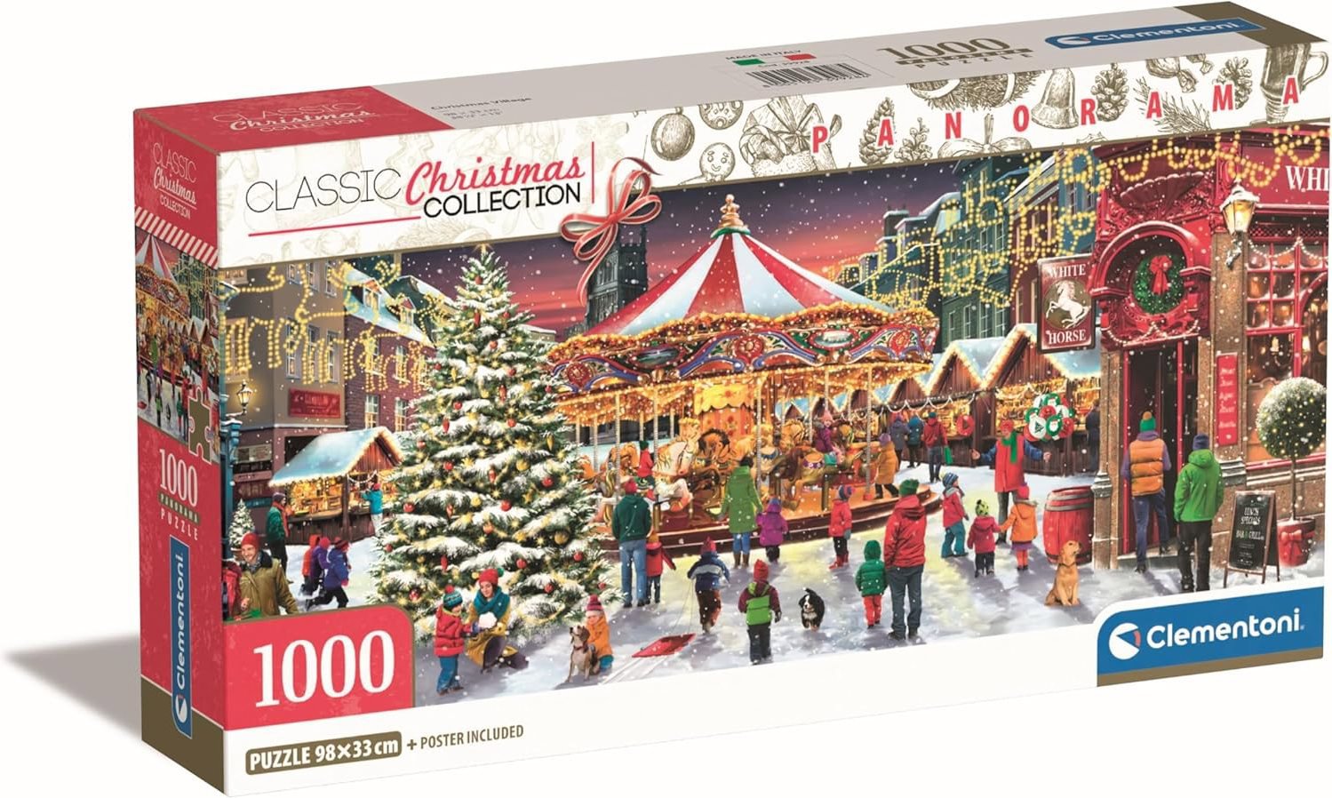 CLEMENTONI Panoramatické puzzle Vianočná kolekcia Vianočná dedinka 1000 dielikov