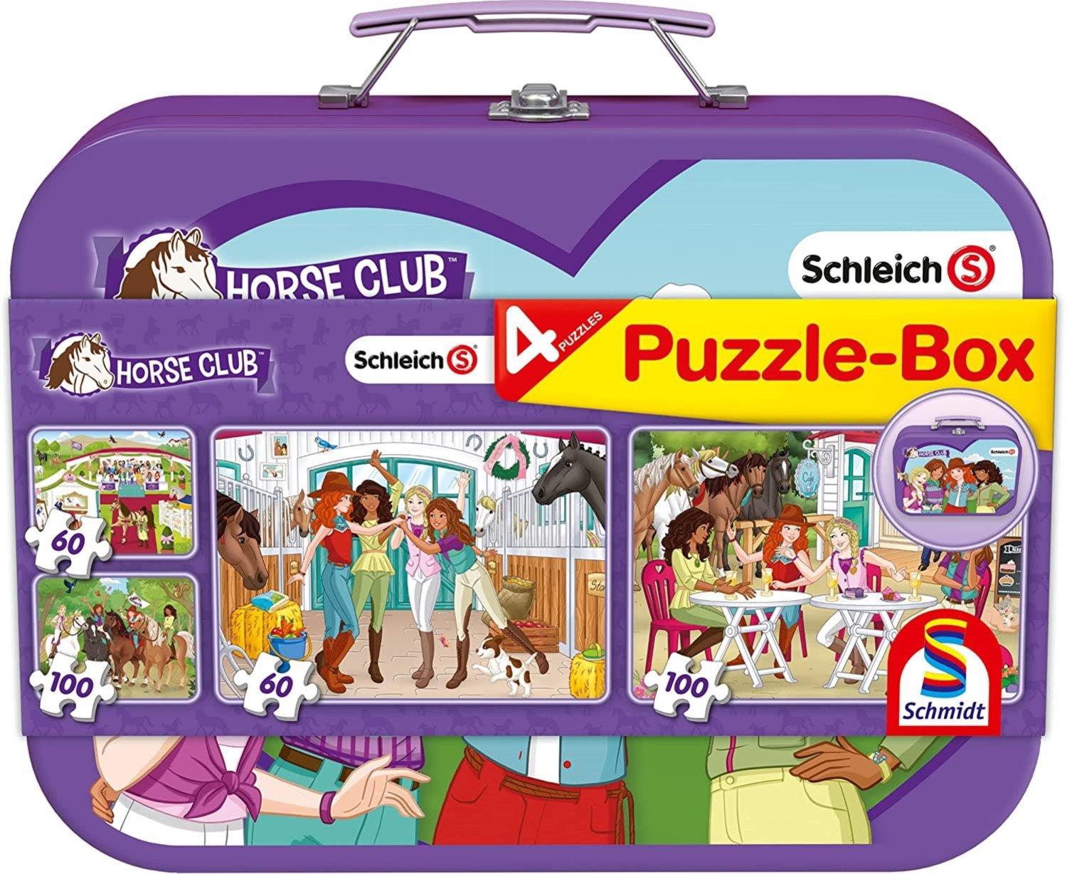 Schmidt Puzzle Schleich Horse Club 4 v 1 v plechovom kufríku (60, 60, 100, 100 dielikov)