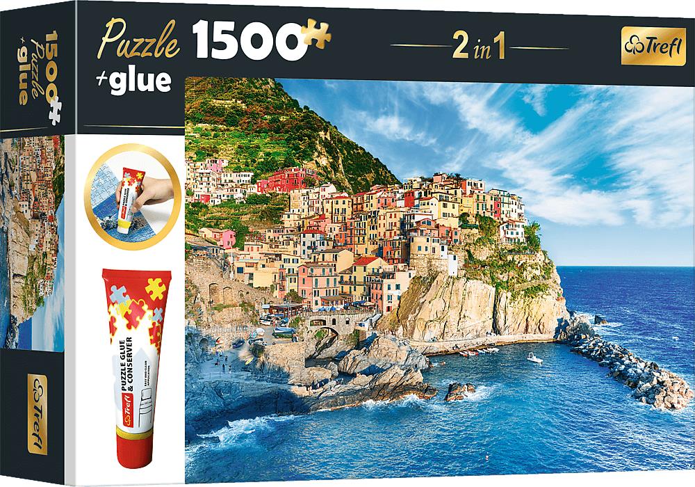 Trefl Súprava 2 v 1 puzzle Manarola, Ligúria, Taliansko 1 500 dielikov s lepidlom