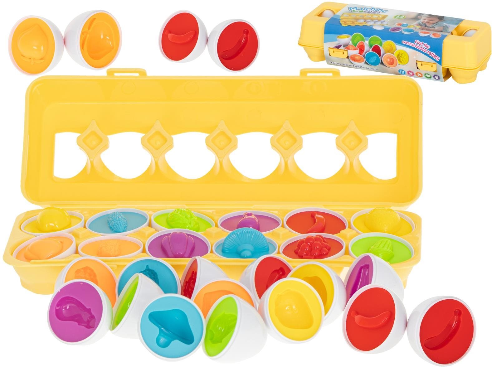 IKONKA Vzdelávacia triedička puzzle zodpovedá tvarom ovocných vajíčok 12 ks