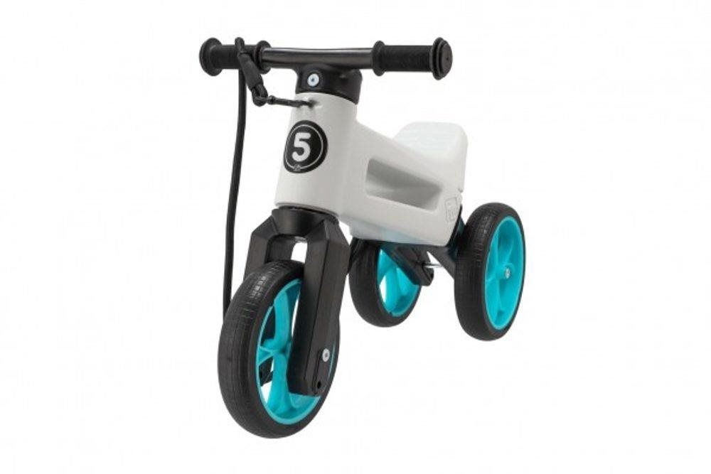 Odrážadlo Funny wheels Rider SuperSport biele/tyrkys 2 v 1 + popruh, výška sedadla 28/30 cm, nosnosť