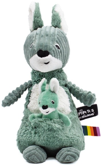 Les Déglingos Plyšový klokan, mama s bábätkom, zelený