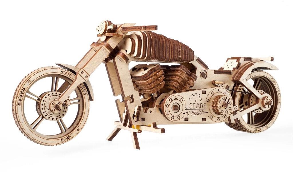 Ugears 3D drevené mechanické puzzle VM-02 Motorka (chopper)