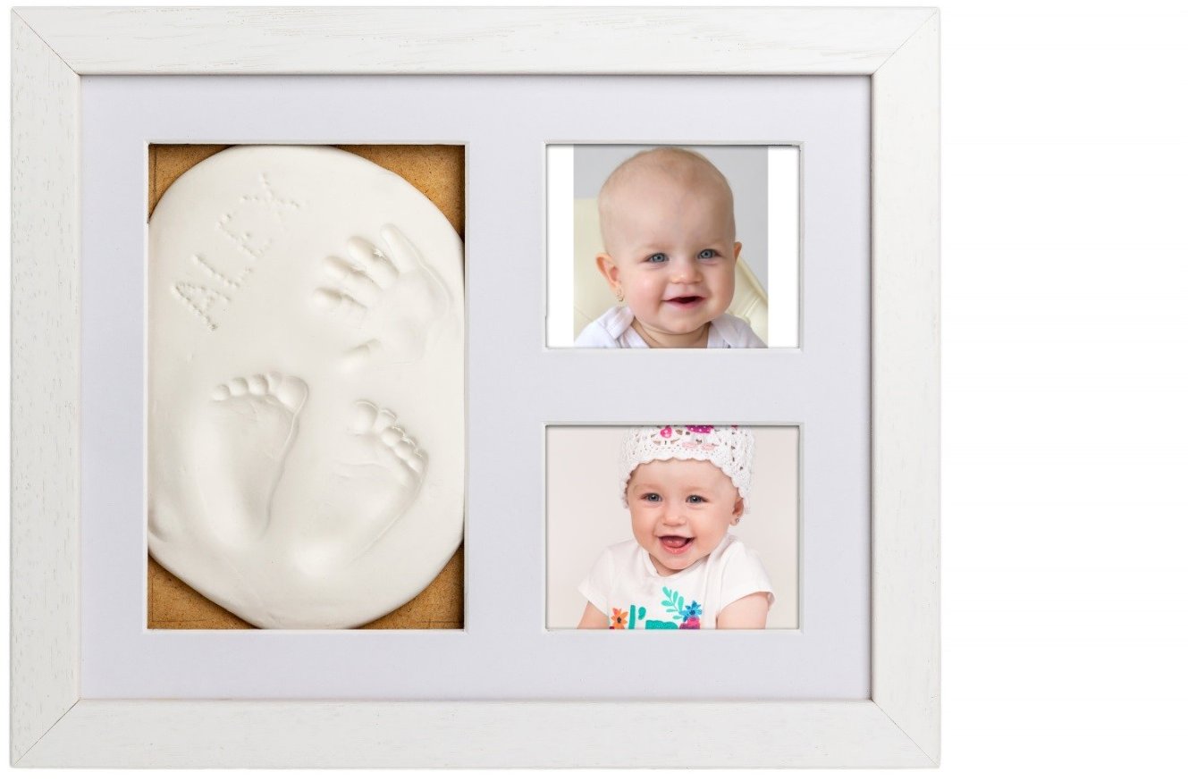 Tiny Memories Súprava na odtlačok bábätka v drevenom rámiku, trojrámik, darčeková súprava, biely