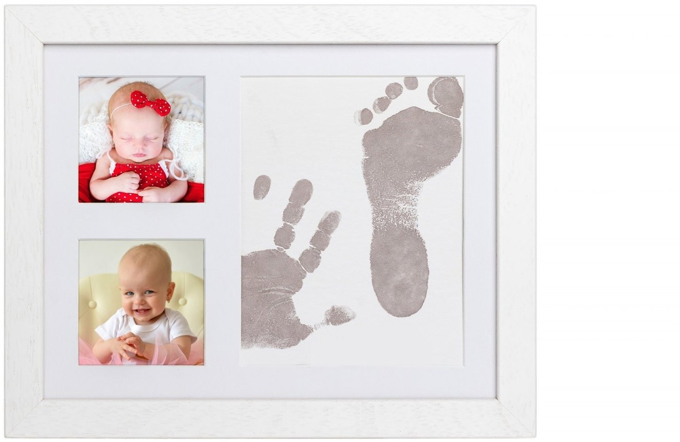 Tiny Memories Súprava na odtlačok bábätka v drevenom rámiku, trojrámik Magic atrament, darčeková súprava, biely