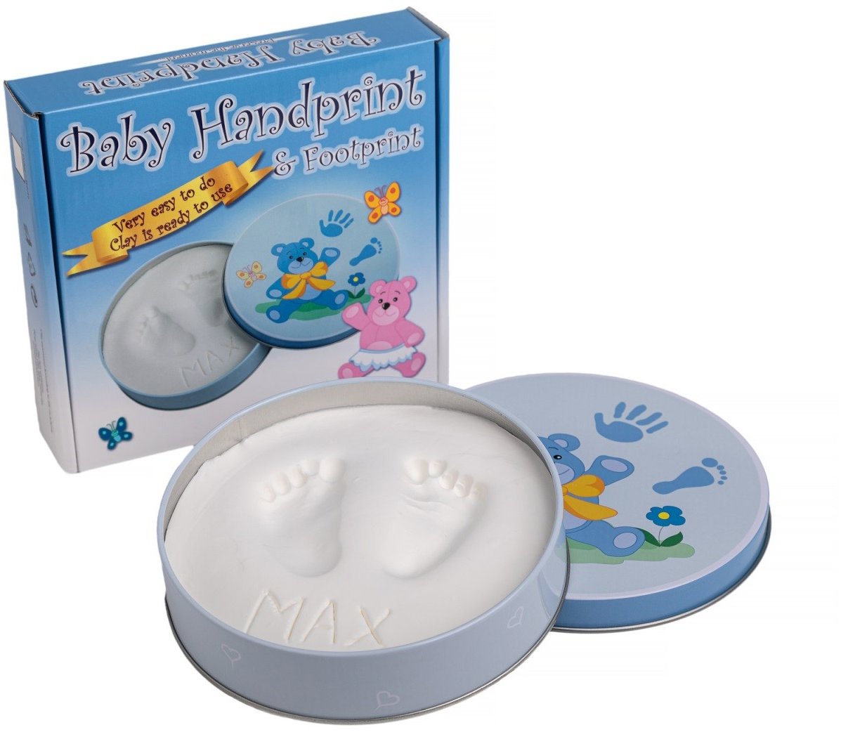 Tiny Memories Súprava na odtlačky nožičiek či ručičiek v plechovke, darčeková súprava, modrá