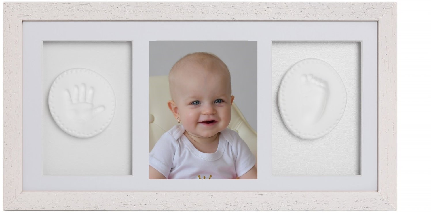 Tiny Memories Súprava na odtlačky nožičiek či ručičiek, trojrámik, darčeková súprava pre bábätko, biela