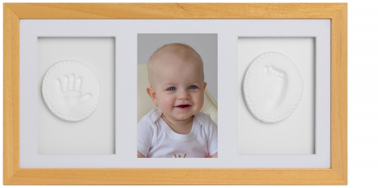 Tiny Memories Súprava na odtlačky nožičiek či ručičiek, trojrámik, darčeková súprava pre bábätko, prírodná