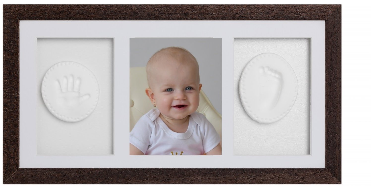Tiny Memories Súprava na odtlačky nožičiek či ručičiek, trojrámik, darčeková súprava pre bábätko, tmavohnedá
