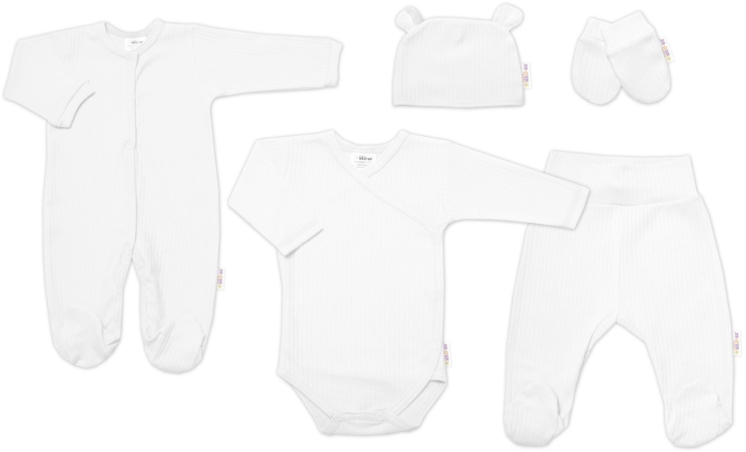 Baby Nellys Praktická 5-dielna rebrovaná súpravička do pôrodnice BOY, biela, veľ. 68