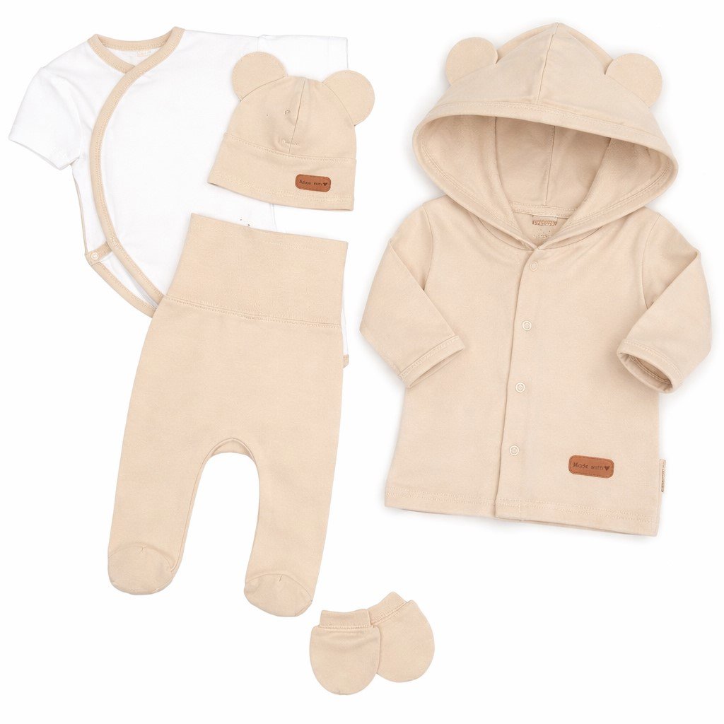 Baby Nellys Bavlnená súprava do pôrodnice 5D, Made with love, béžová, veľ. 56