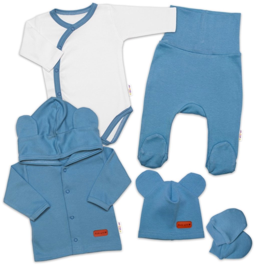 Baby Nellys Bavlnená súprava do pôrodnice 5D, Made with love, modrá, veľ. 56