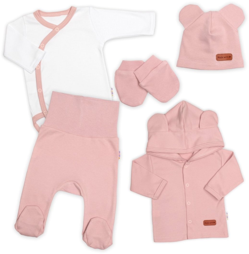 Baby Nellys Bavlnená súprava do pôrodnice 5D, Made with love, púdrová, veľ. 56