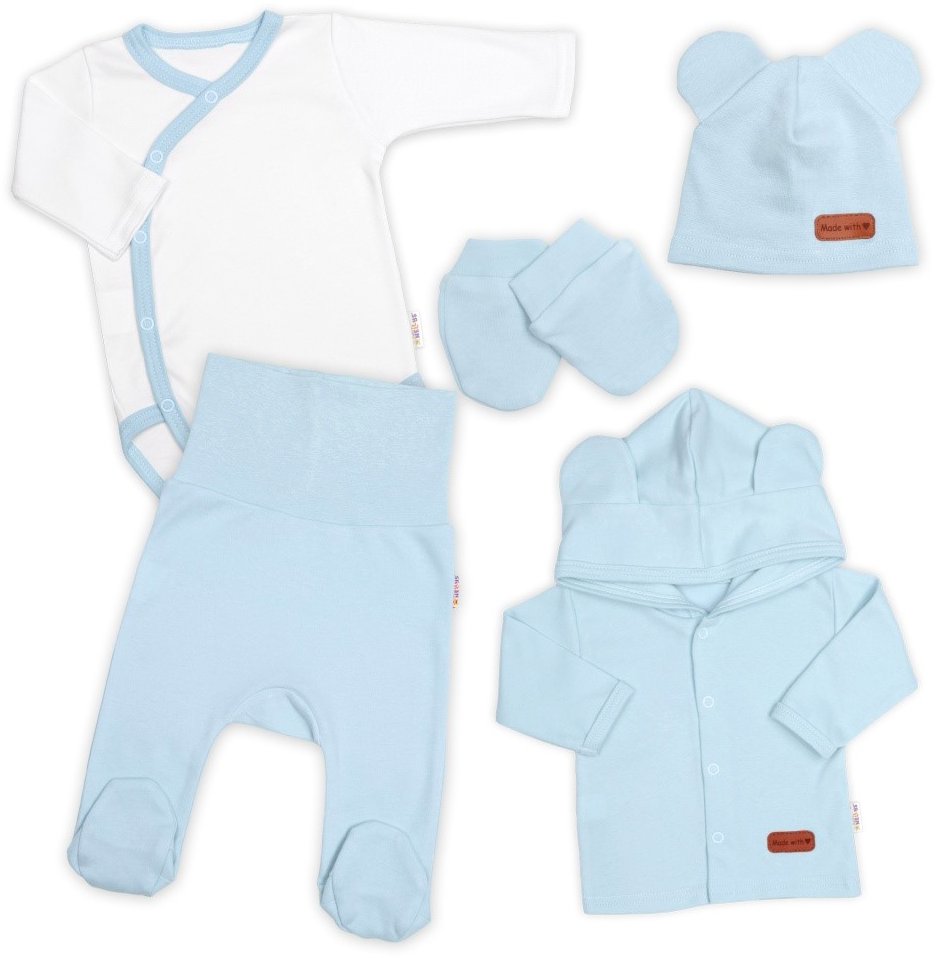 Baby Nellys Bavlnená súprava do pôrodnice 5D, Made with love, baby blue, veľ. 56