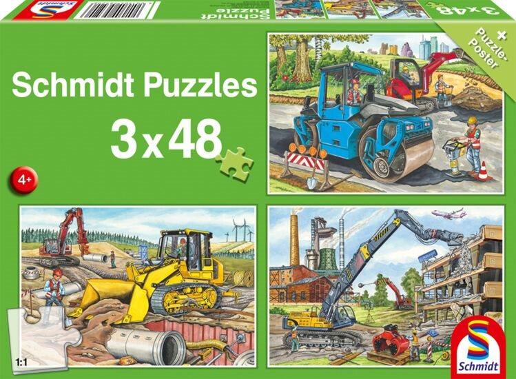 SCHMIDT Puzzle pre najmenších – Na stavenisku 3× 48 dielikov
