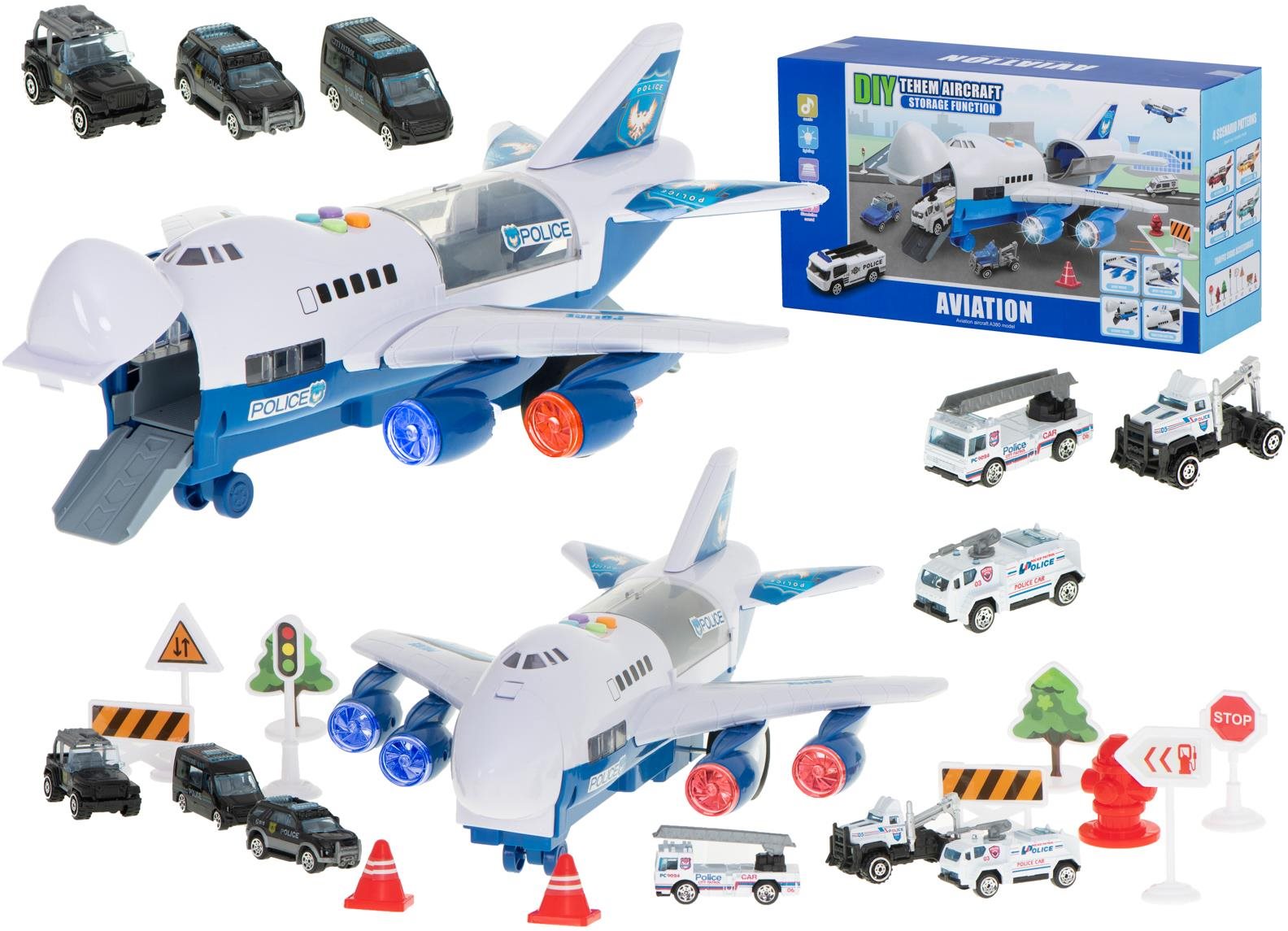 Lietadlo Transporter + 6 áut polície bočné/predné