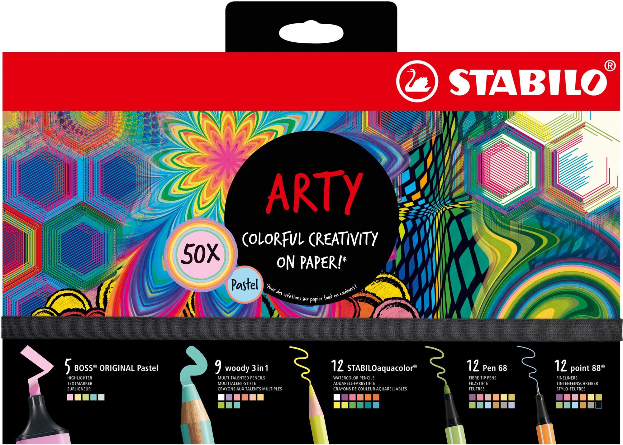 STABILO ARTY – 50 ks – zvýrazňovače, pastelky, jemné linery a prémiové vláknové fixky