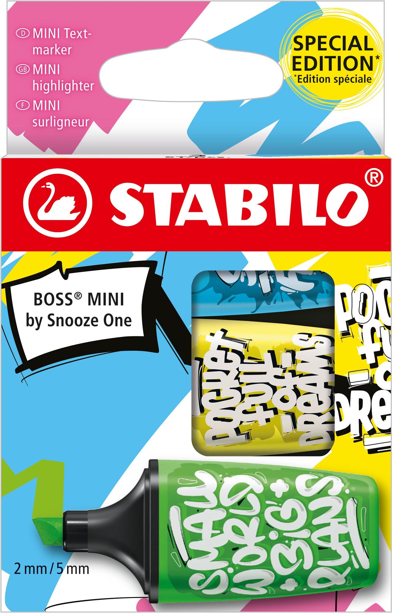 STABILO BOSS MINI by Snooze One – 3 ks súprava – modrá, žltá, zelená