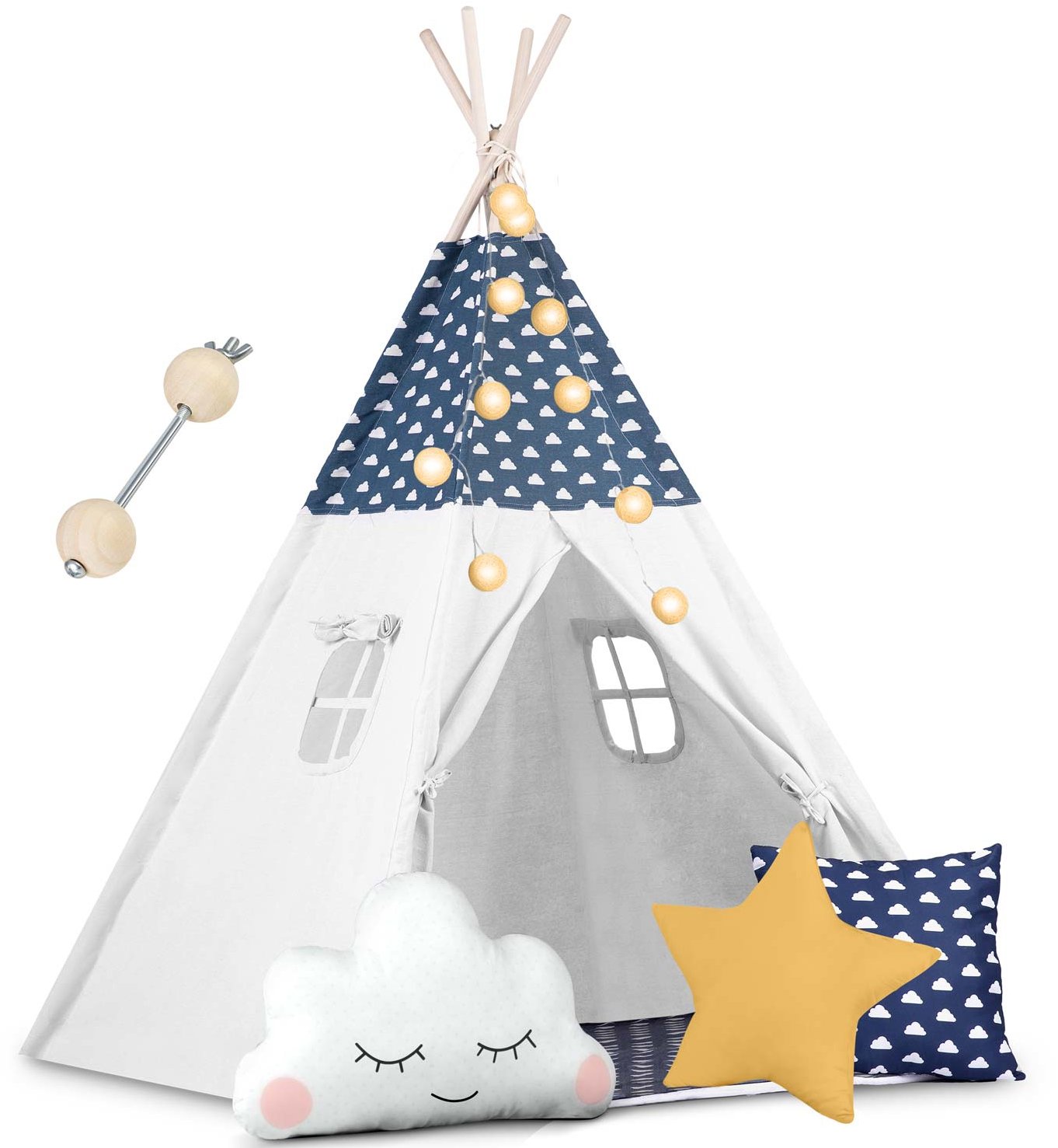 Nukido Detský stan Tepee so svetlami – tmavomodrý