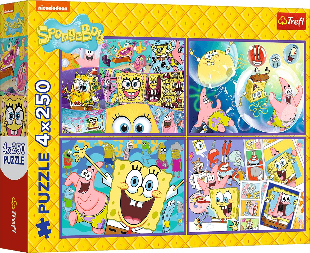 TREFL Puzzle Šialený svet Spongeboba 4× 250 dielikov