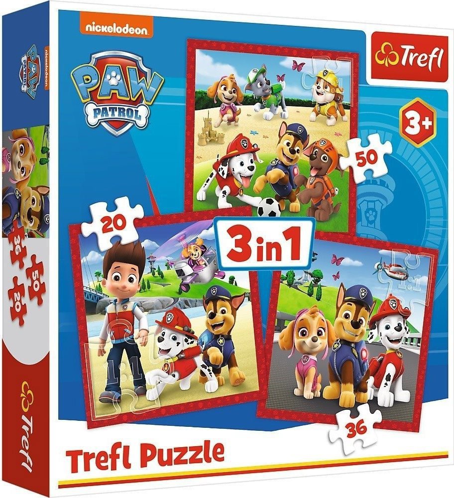 Trefl Puzzle Tlapková patrola: Veselí pejsci 3 v 1, 20, 36, 50 dílků