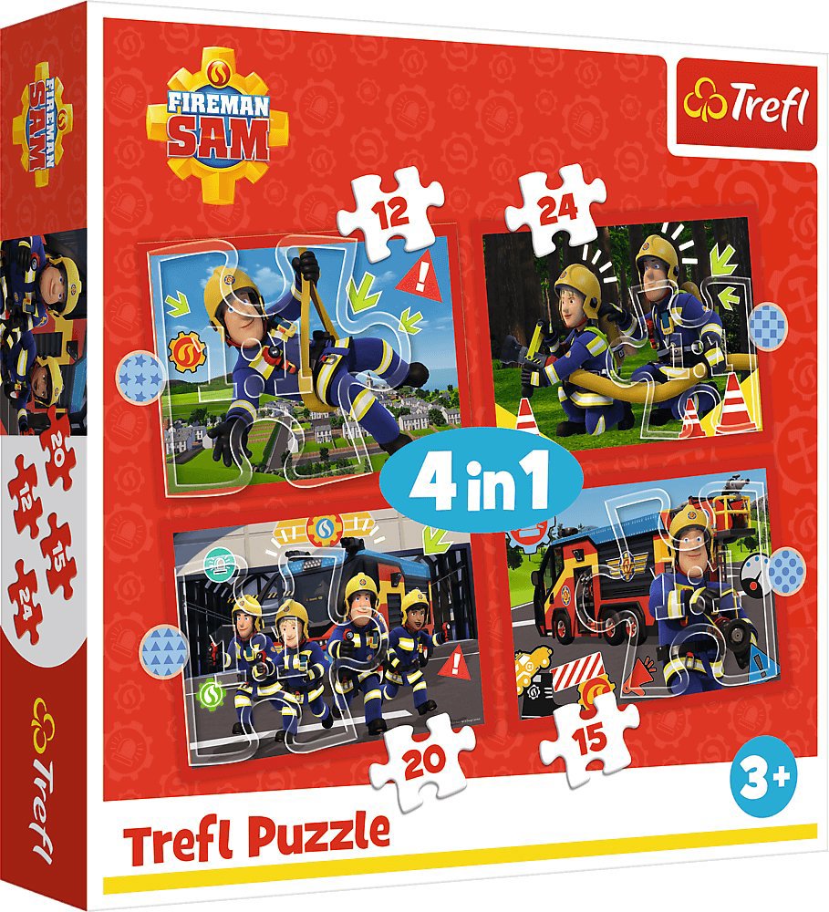 Trefl Puzzle 4 v 1 Dobrodružstvá Požiarnika Sama 12, 15, 20, 24 dielikov
