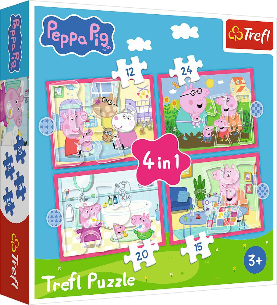 Trefl Puzzle 4 v 1 Prasiatko Peppa miluje dobrodružstvo 12, 15, 20, 24 dielikov