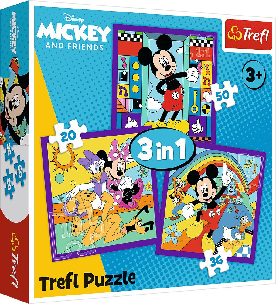 Trefl Puzzle 3 v 1 Mickey Mouse a jeho veselá partia 20, 36, 50 dielikov