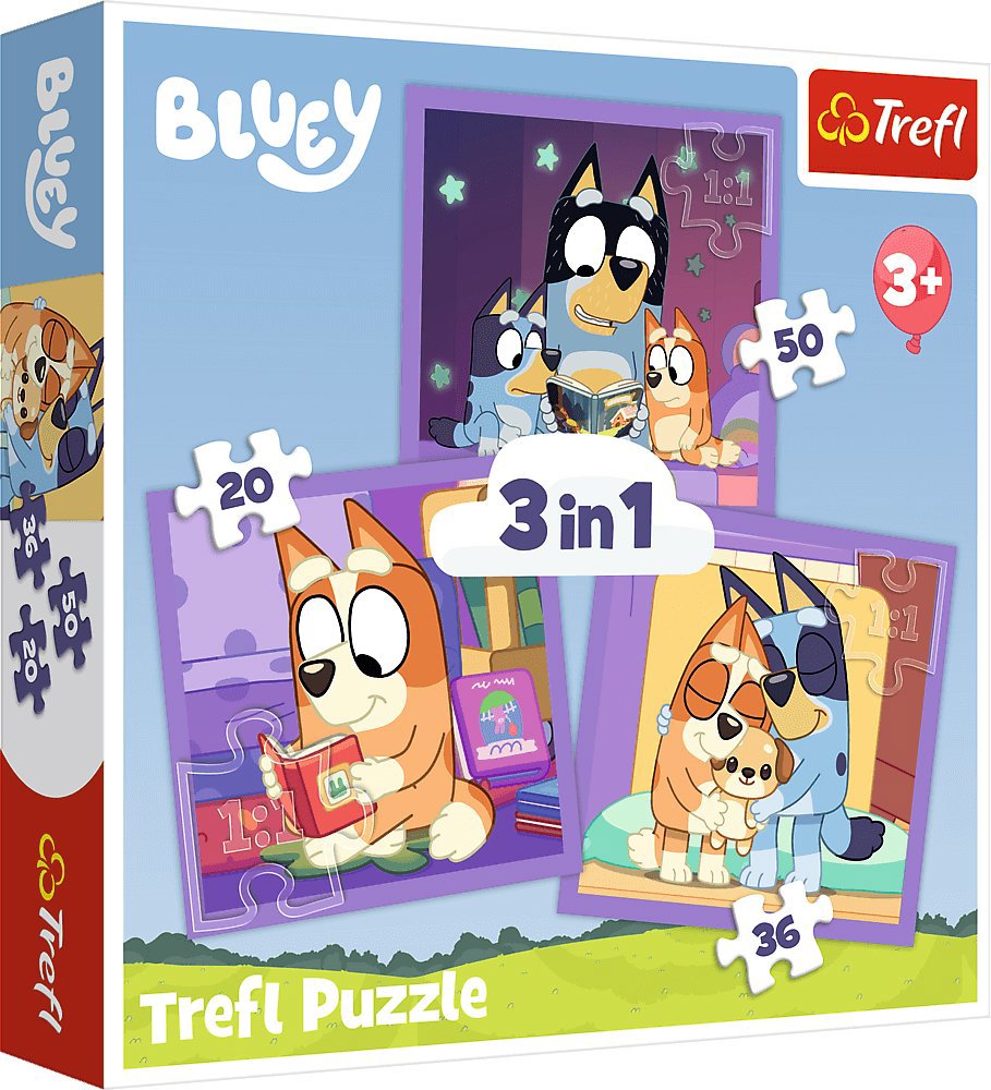 Trefl Puzzle 3 v 1 Zoznám sa s Bluey 20, 36, 50 dielikov