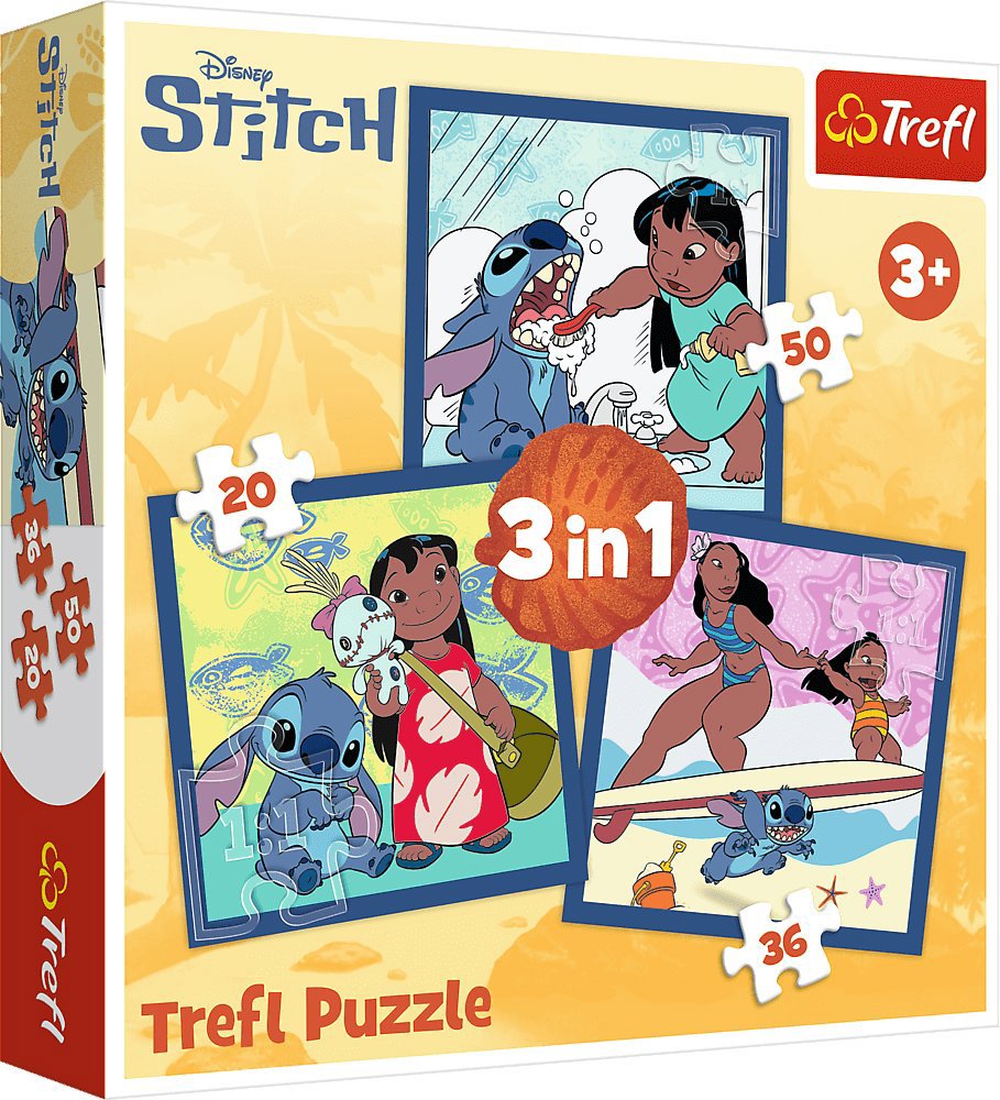 Trefl Puzzle 3 v 1 Lilo & Stitch: Čas strávený so Stitchom 20, 36, 50 dielikov