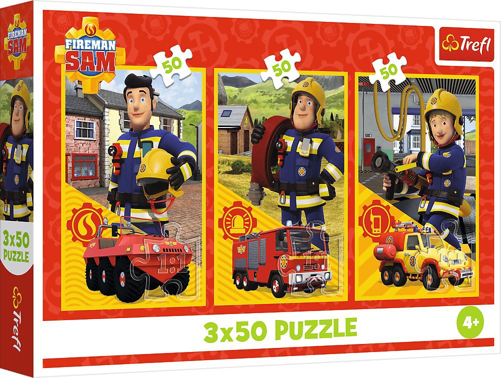 Trefl Puzzle 3 × 50 dielikov Požiarnik Sam: Tím z požiarnej stanice 3v1