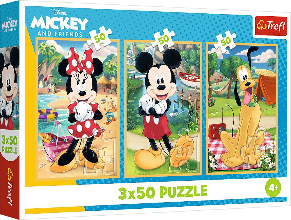 Trefl Puzzle 3 × 50 dielikov Mickey Mouse a priatelia: Na prázdninách 3 v 1