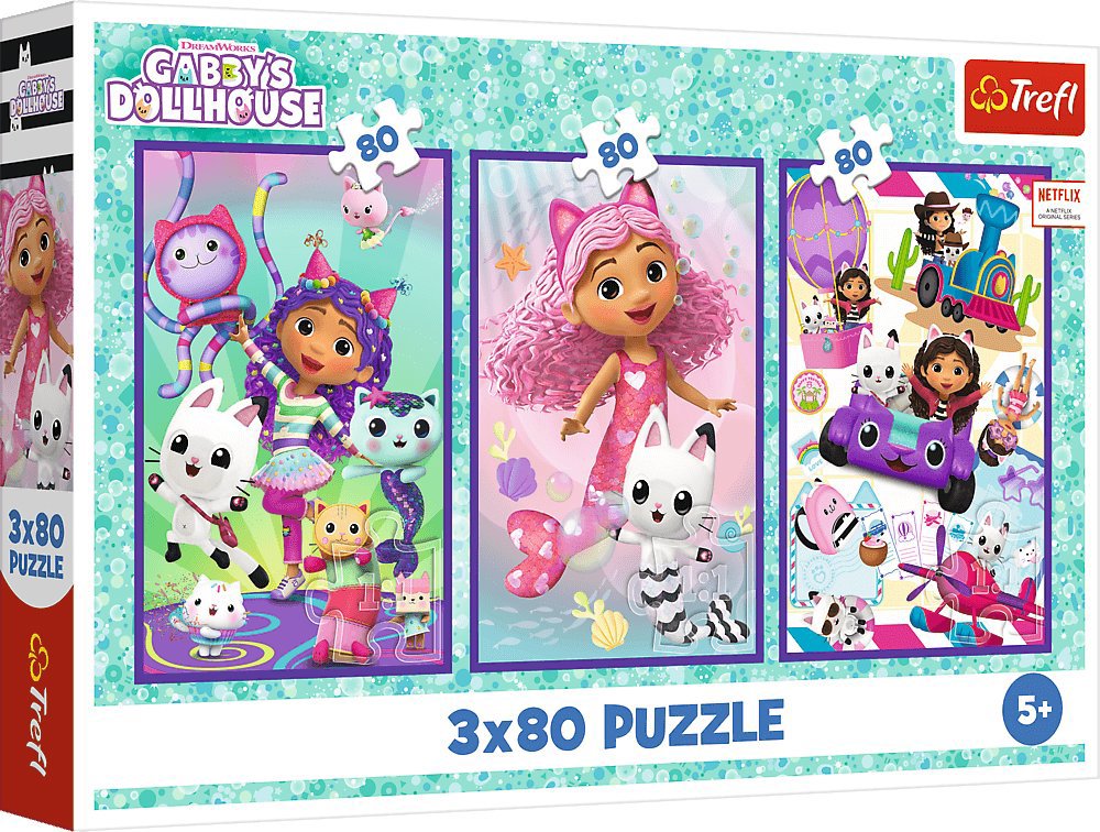 Trefl Puzzle 3 × 80 dielikov Gábinin kúzelný domček: Farebné dni 3 v 1