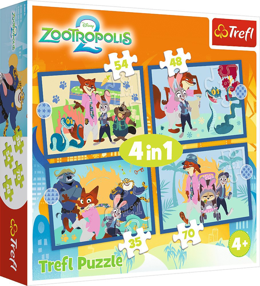Trefl Puzzle 4 v 1 Zootropolis 2: Mesto plné dobrodružstiev